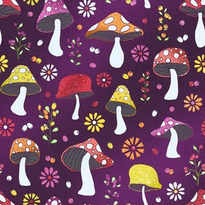 Fairy Mushrooms Purple Background