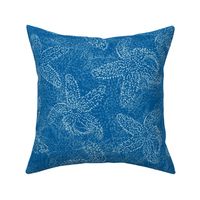 Light Blue Textured Hand-drawn Starfish in a Sapphire Sea