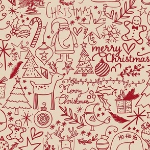 Toile De Christmas Chaos_ Red on Beige