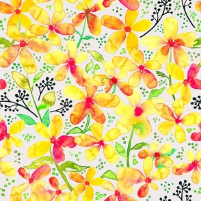 Buttercup Yellow watercolor flowers - medium size