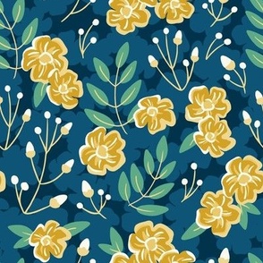 Buttercup Yellow and Blue Floral