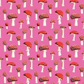 Amanita Mushrooms - Red on Pink 