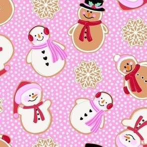 Pink Christmas Fabric by The Yard, Kawaii Xmas Tree Upholstery Fabric,  Winter Magic Snowflake Decorative Fabric, Cute Snowman Xmas Hats Girly