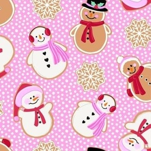 Christmas snowmen cookies on pink - 7”