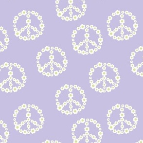 Flower power daisies peace sign - freedom icon floral wreath blossom vintage boho hippie design white lime on lilac MEDIUM