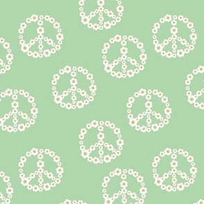 Flower power daisies peace sign - freedom icon floral wreath blossom vintage boho hippie design white on mint green MEDIUM