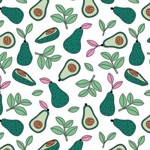 Vegan food lovers - avocado salad heaven veggies garden design with leaves green mint pink on white