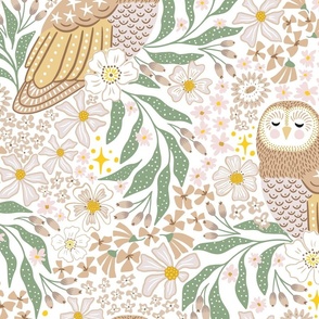 Owl and flowers/neutral/large