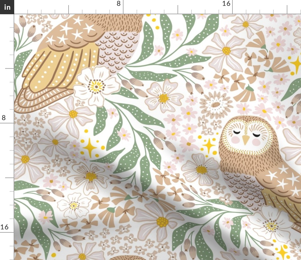 Owl and flowers/neutral/large