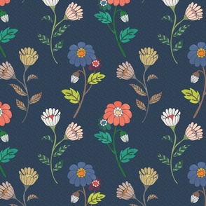 Elegant Daisies Navy Background