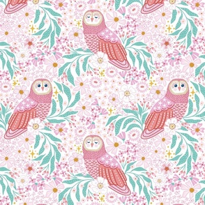 Owls and flowers/pink/medium