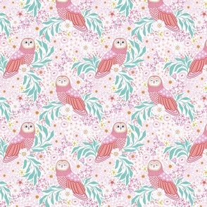 Owls and flowers/pink/small