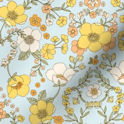 Retro Buttercups - (light blue)