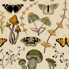 Butterflies Mushrooms Flowers Earthy Tones