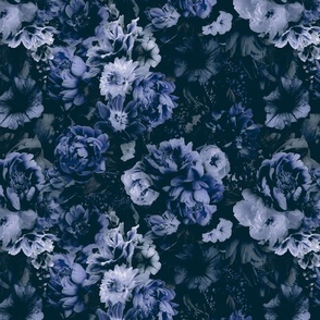 Floral Baroque Opulence Midnight Blue Smaller Scale