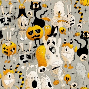 medium Cute halloween monster mash on carton paper textured background by art for joy lesja saramakova gajdosikova design