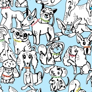 medium Hand drawn cute little dogs on light blue background   by art for joy lesja saramakova gajdosikova design