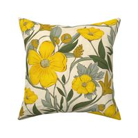 Buttercups Florals in the Garden Meadow_Cream_Large