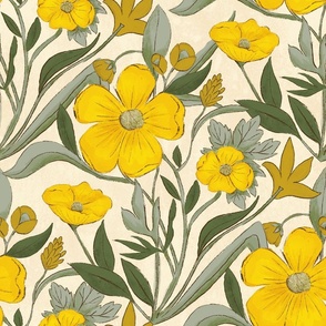 Buttercups Florals in the Garden Meadow_Cream_Large