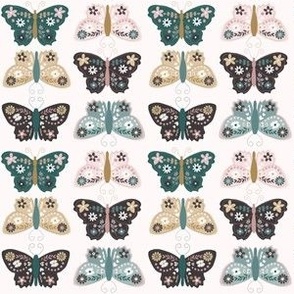 Medium Scale // Vintage Butterflies on White (Vintage Palette) 