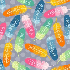 Boho Dreams: Colorful Feather Fiesta (grey) - large