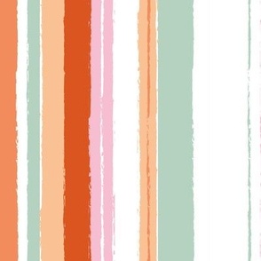 Rough edges strokes - summer stripes with raw edge in ruby red blush pink sage green summer palette