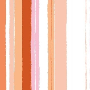 Rough edges strokes - summer stripes with raw edge in white burnt orange pink summer girls palette