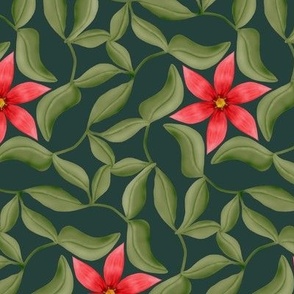 Red Starflower Vines on Green