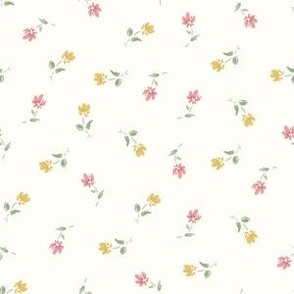 small hand drawn scattered pink and yellow  flowers on light background