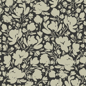 Jumbo - Sweet Minimalistic Floral Silhouette - Taupe, Charcoal - Wallpaper, Bedding, Bed Sheets