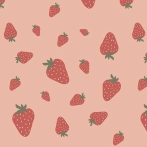 Cottagecore strawberries / scattered / retro red on blush