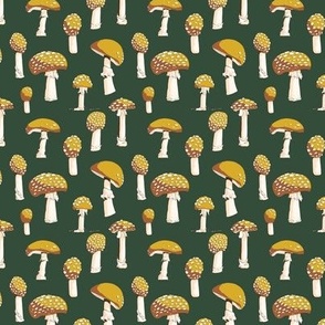 Amanita Mushrooms - Yellow on Green 
