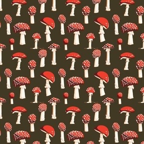 Amanita Mushrooms - Red on Black