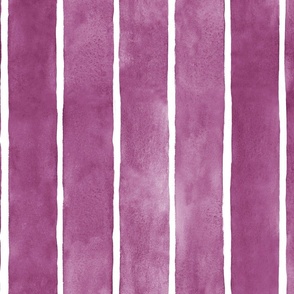 Mulberry Watercolor Broad Vertical Stripes - Large Scale - Deep Violet Purple Red Magenta 