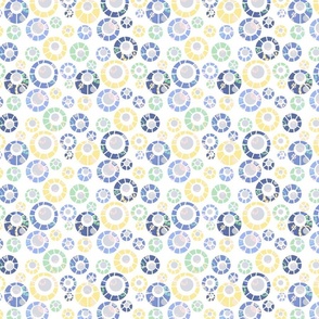 Mod Circles in blue, yellow and green on white