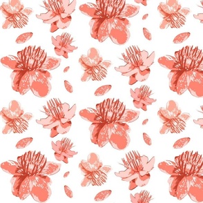 Pink Buttercups Wind Gusted on White Floral Graphic Pattern Print