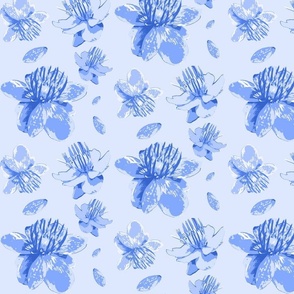 Blue Buttercups Wind Gusted  on Light Blue Floral Graphic Pattern Print