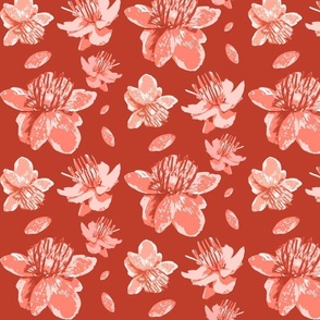 Pink Buttercups Wind Gusted on Dark Clay Pink Floral Graphic Pattern Print