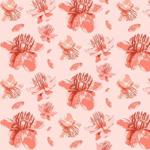 Pink Buttercups Wind Gusted  on Light Pink Floral Graphic Pattern Print