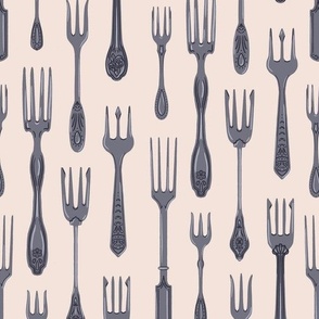 fancy Elegant Antique Forks on Light Pink (medium scale)