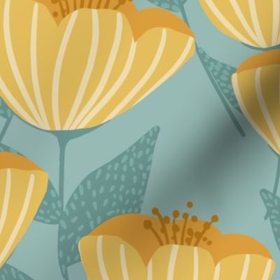  Buttercups  in retro pastel yellow, turquoise, aqua and ochre - Large /medium scale