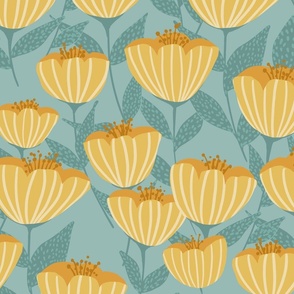  Buttercups  in retro pastel yellow, turquoise, aqua and ochre - Large /medium scale