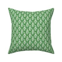 Simple block print style floral with flowers buds and leaves - extra small - Natural white fefdf4 on Kelly Green 5c8d53 - damask home decor