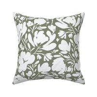 Jumbo - Sweet Minimalistic Floral Silhouette -White, Green - Wallpaper, Bedding, Bed Sheets
