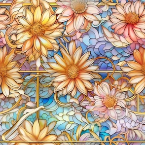 Stained Glass Florals  - Watercolor Daisy Daisies in White, Pink, and Yellow