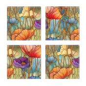 Stained Glass Poppies Watercolor Florals