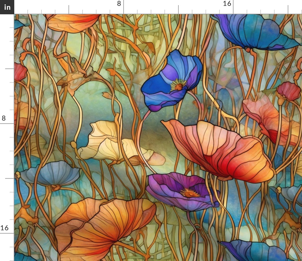 Stained Glass Poppies Watercolor Florals