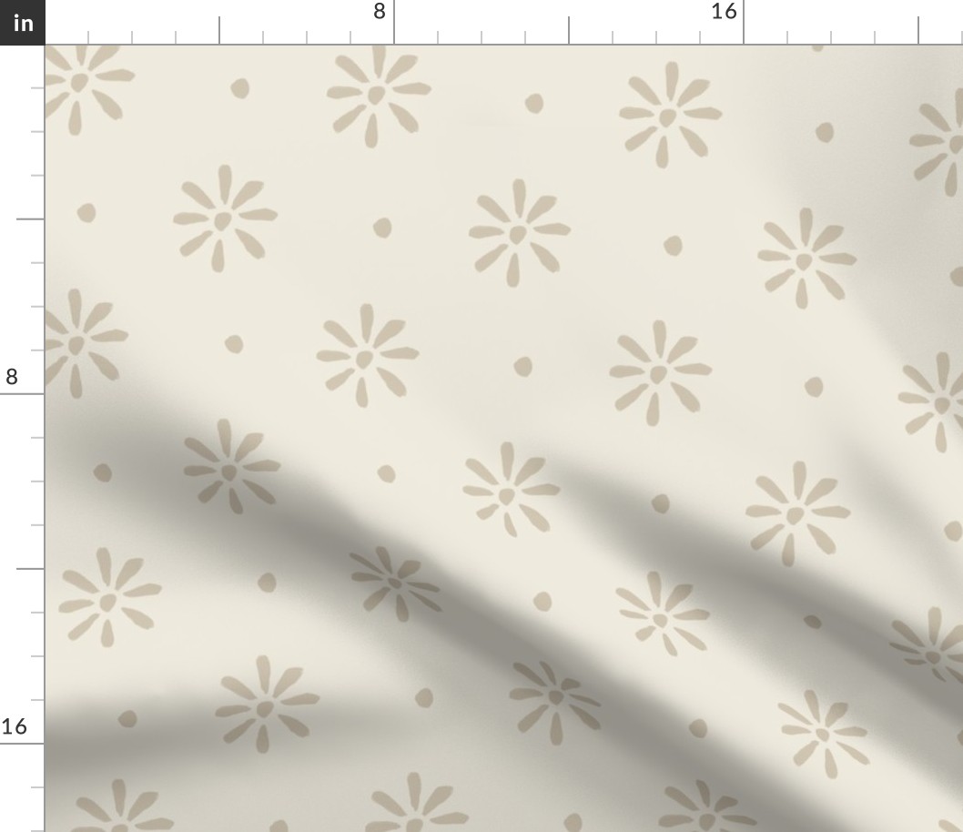 Flowers and dots in ivory and pale beige, large scale 
