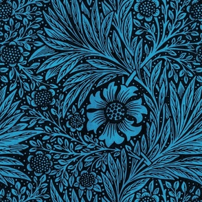 Marigold,teal,William Morris,timeless design style,Intricate patterns,Nature-inspired design,Botanical motifs,Artistic craftsmanship,Floral elegance,Organic forms,Whimsical patterns,Delicate lines,Nature-inspired beauty,Artisanal details,Symmetrical compo