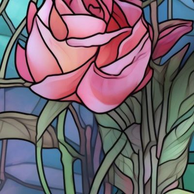 Stained Glass Florals - Watercolor Rose Roses in Pink